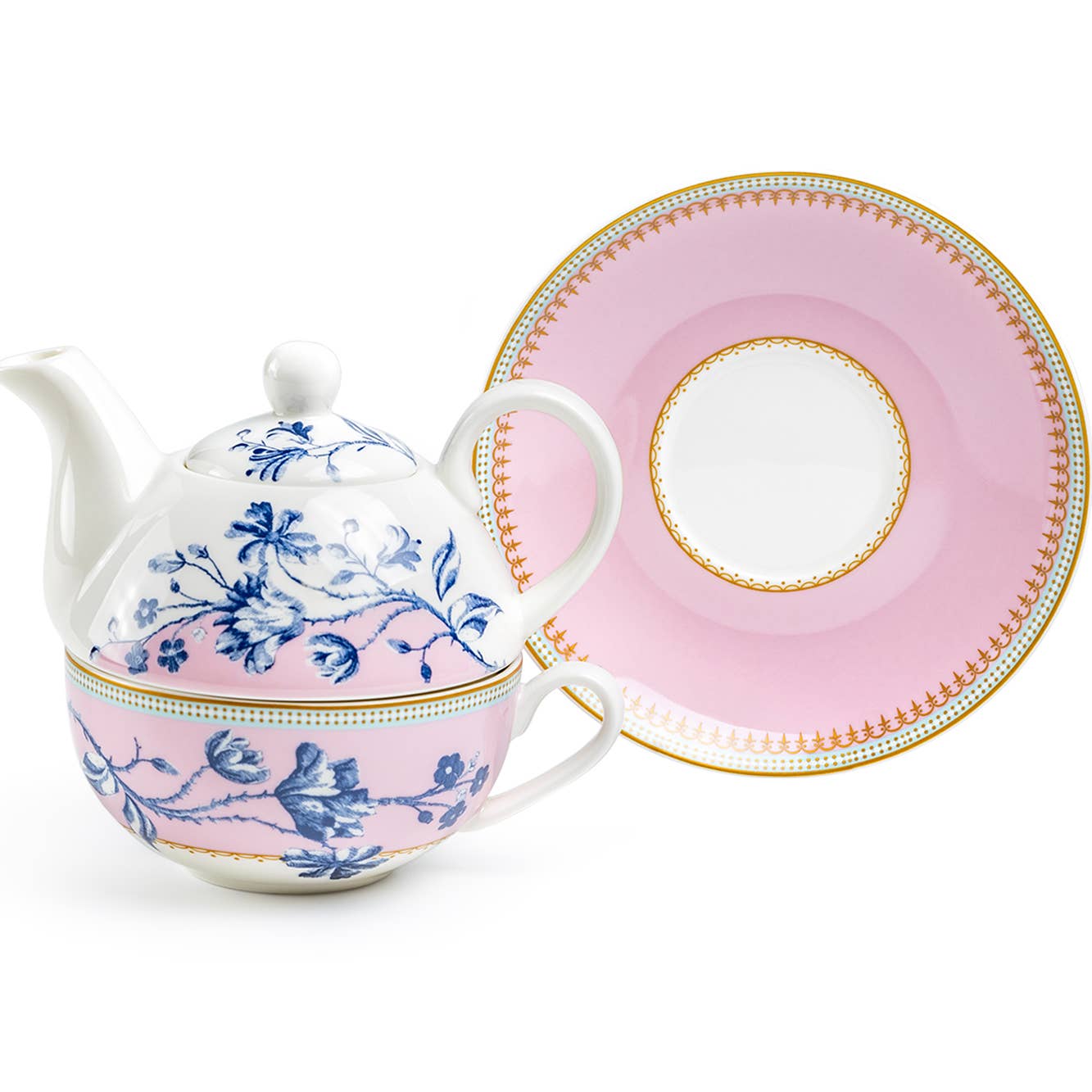 Blue Blossom Pink Fine Porcelain Tea Set for One