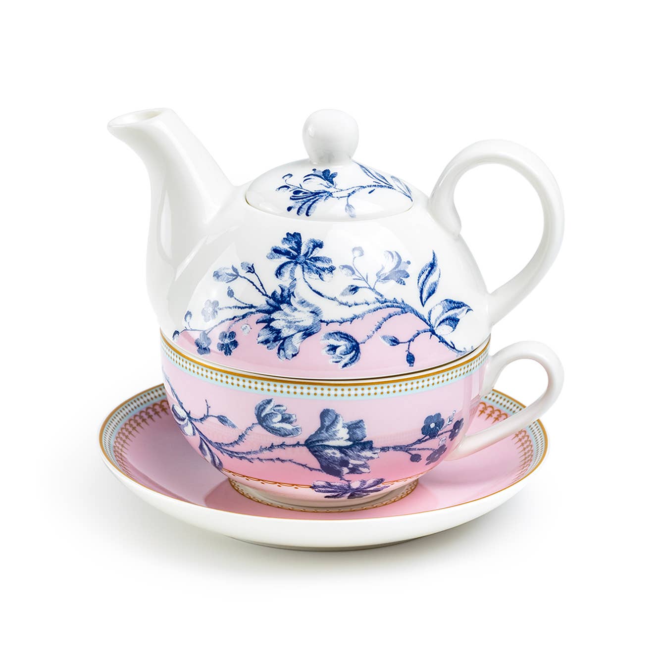 Blue Blossom Pink Fine Porcelain Tea Set for One