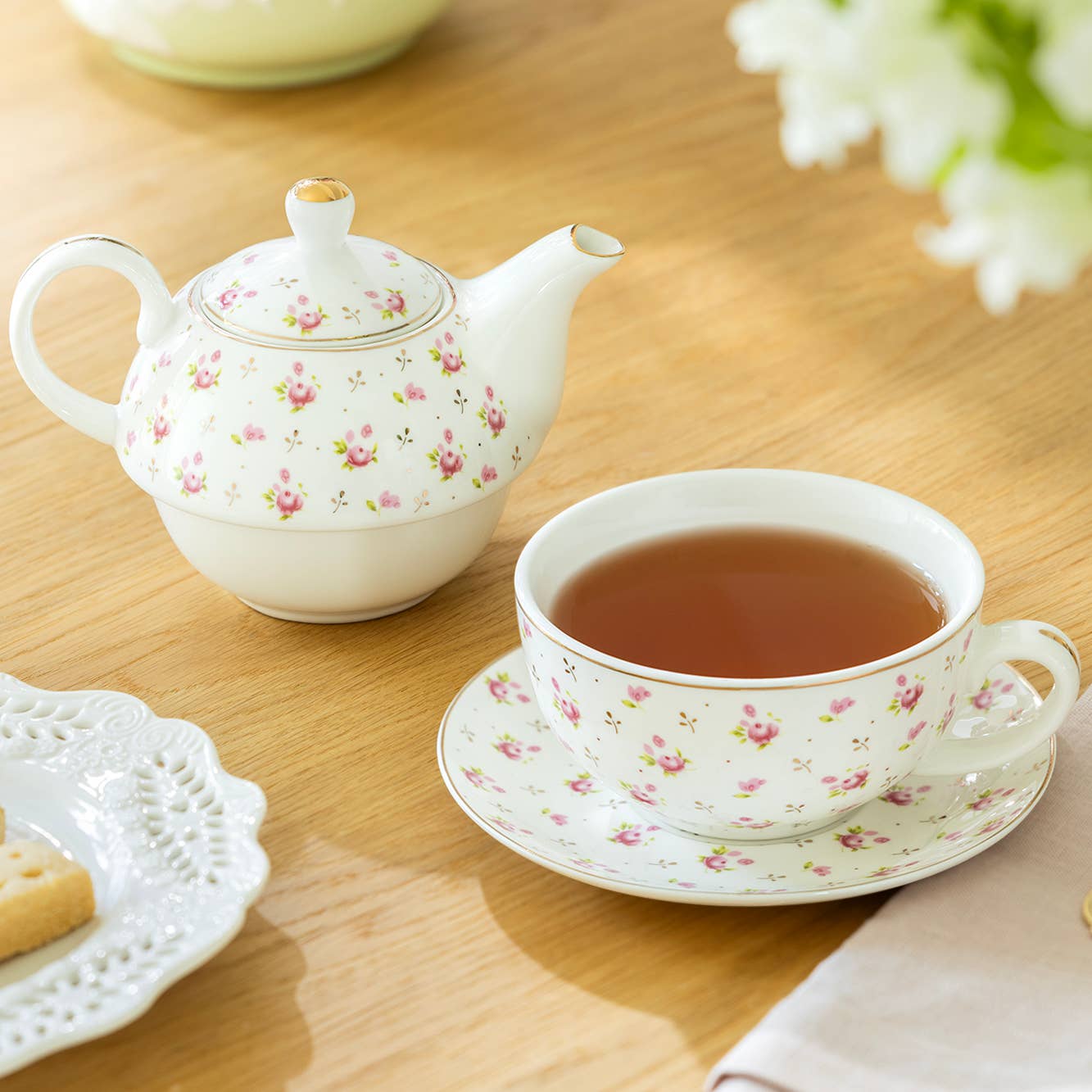 Rose Bud FIne Porcelain Tea for One Set