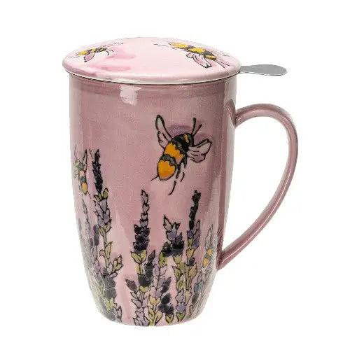 Spring Honeybee Design 15oz Tea Mugs with Lid and Infuser For Loose Leaf Tea