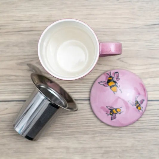 Spring Honeybee Design 15oz Tea Mugs with Lid and Infuser For Loose Leaf Tea