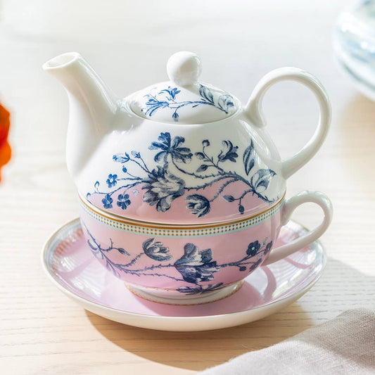 Blue Blossom Pink Fine Porcelain Tea Set for One