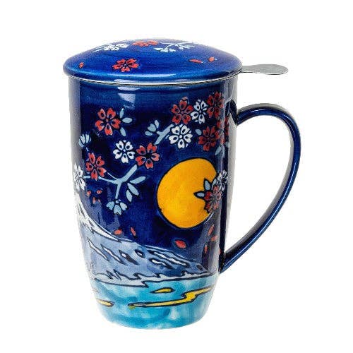 Mount Fuji design Mug with Infuser and Lid