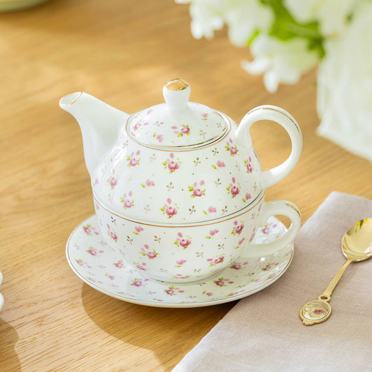 Rose Bud FIne Porcelain Tea for One Set