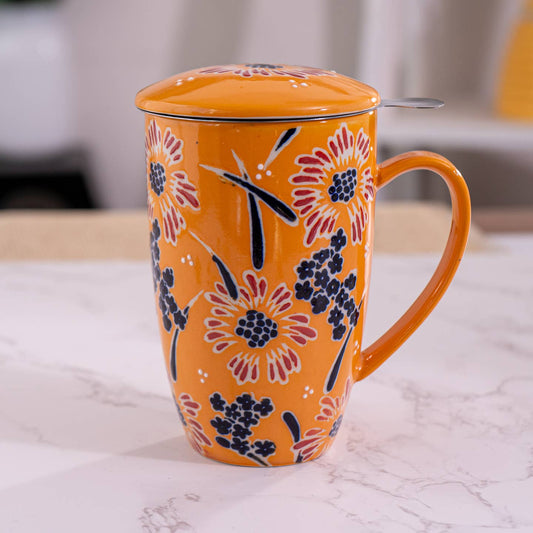 Yellow Design Mug with Infuser and Lid 15oz