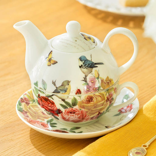 Yellow Rose Garden FIne Porcelain Tea Set for One