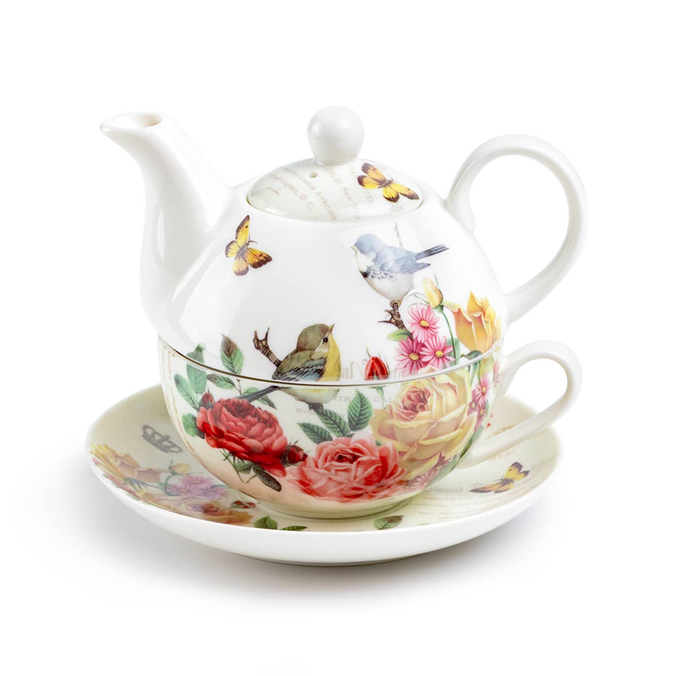 Yellow Rose Garden FIne Porcelain Tea Set for One