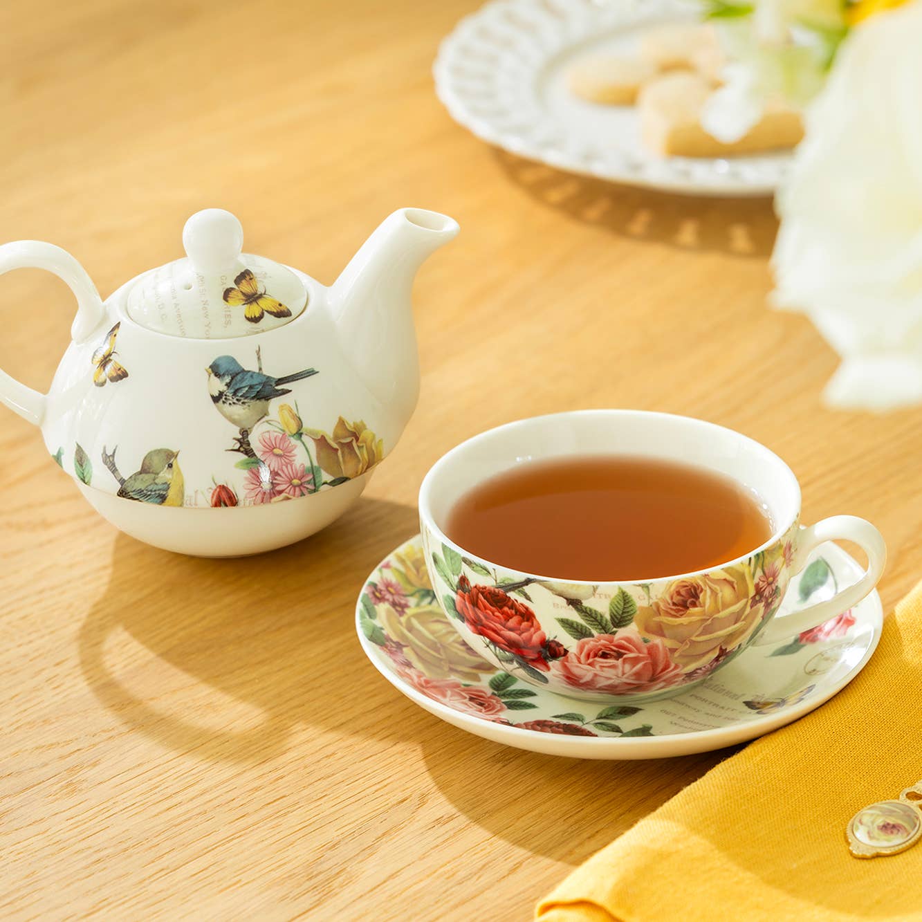 Yellow Rose Garden FIne Porcelain Tea Set for One